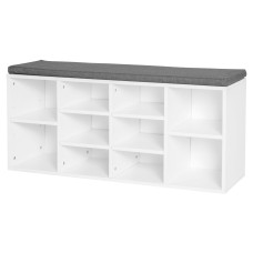 Shoe Bench with Storage, Upholstered Entryway Bench with Adjustable Shelves, Cushion for Living Room, Hallway, White