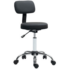 Adjustable Rolling Stool with Removable Backrest, Faux Leather Swivel Stool Chair for Salon Spa, Bar, Massage, Black
