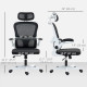 Mesh Office Chair, Ergonomic Desk Chair with Flip-up Armrest, Rotatable Headrest, Adjustable Lumbar Support, Black
