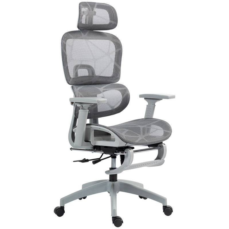 Ergonomic Office Chair with Lumbar Support, Mesh Office Chair with 3D Armrest, 135° Reclining, Adjustable Headrest, Grey