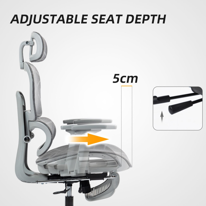 Ergonomic Office Chair with Lumbar Support, Mesh Office Chair with 3D Armrest, 135° Reclining, Adjustable Headrest, Grey