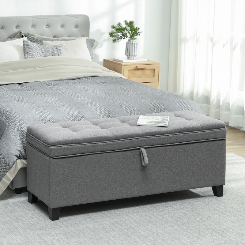 Storage Ottoman Bench, Foot Rest with Safety Hinges, 47 Inches Linen Storage Chest for Living Room, Dark Grey