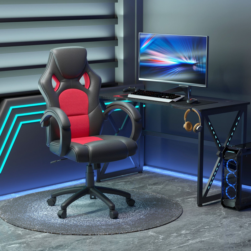 Racing Gaming Chair Office Chair Computer Desk Gamer Chair with Swivel Wheels, Padded Headrest, Tilt Function, Red