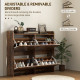 Narrow Shoe Storage Cabinet with 4 Flip Drawers, Adjustable Shelves, 16 Pair Farmhouse Shoe Cabinet, Rustic Brown