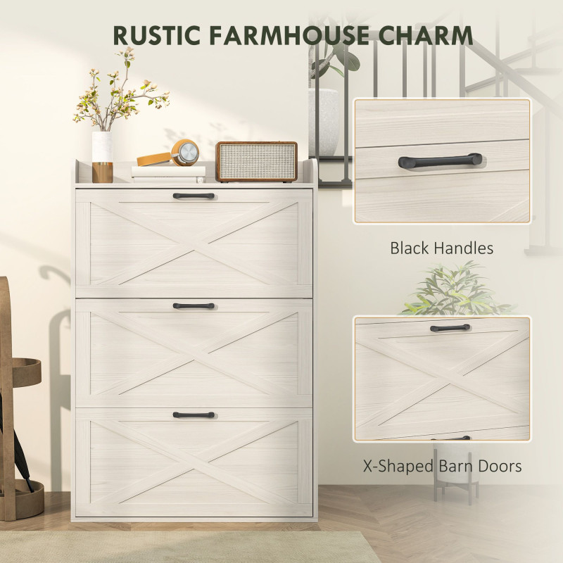 Narrow Shoe Storage Cabinet Farmhouse Shoe Cabinet with 3 Flip Drawers Adjustable Shelves for Entryway White Oak