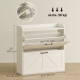 Narrow Shoe Storage Cabinet, Farmhouse Slim Shoe Cabinet with 2 Flip Drawers, Adjustable Shelves, White Oak