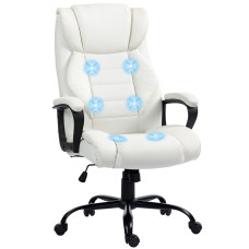 Massage Office Chair, High Back Executive Office Chair with 6-Point Vibration, Adjustable Height, White