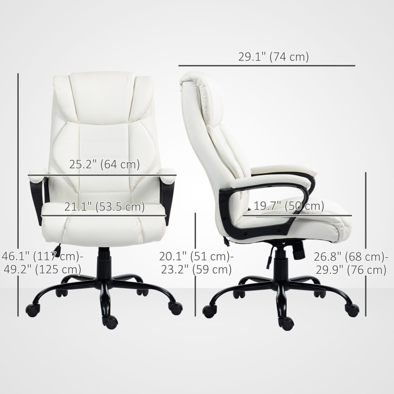 Massage Office Chair, High Back Executive Office Chair with 6-Point Vibration, Adjustable Height, White