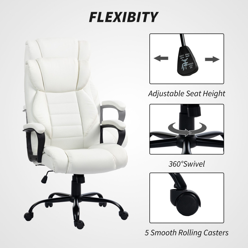 Massage Office Chair, High Back Executive Office Chair with 6-Point Vibration, Adjustable Height, White