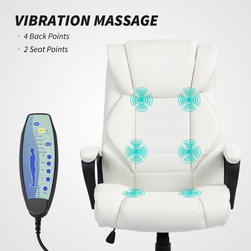 Massage Office Chair, High Back Executive Office Chair with 6-Point Vibration, Adjustable Height, White