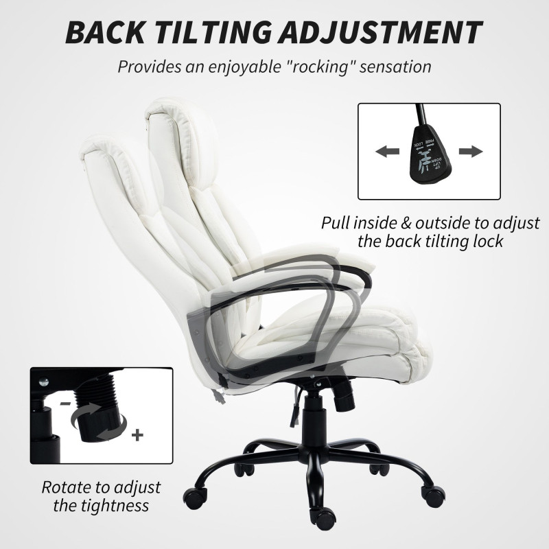 Massage Office Chair, High Back Executive Office Chair with 6-Point Vibration, Adjustable Height, White