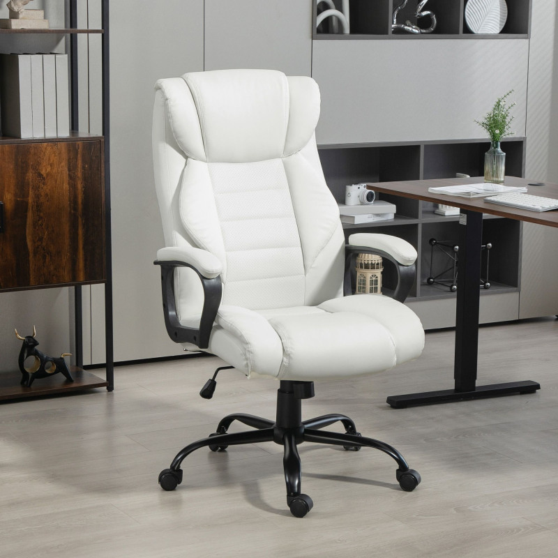 Massage Office Chair, High Back Executive Office Chair with 6-Point Vibration, Adjustable Height, White