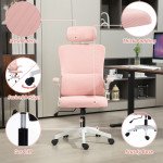 High Back Office Chair, Mesh Computer Desk Chair with Rotatable Headrest, Lumbar Back Support, Adjustable Height, Pink