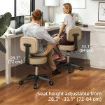 PU Leather Adjustable Rolling Stool, Round Swivel Drafting Stool with Back, Wheels, Light Brown