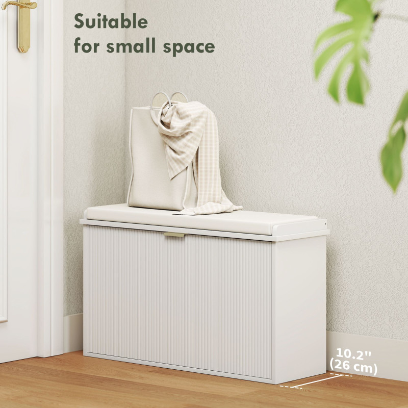 Entryway Bench with Padded Seat and Flip-Drawers, Holds up to 265lbs, Shoe Storage Bench for 8 Pairs of Shoes, White