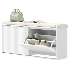 Entryway Bench with Padded Seat and Flip-Drawers, Holds up to 529lbs, Shoe Storage Bench for 10 Pairs of Shoes, White