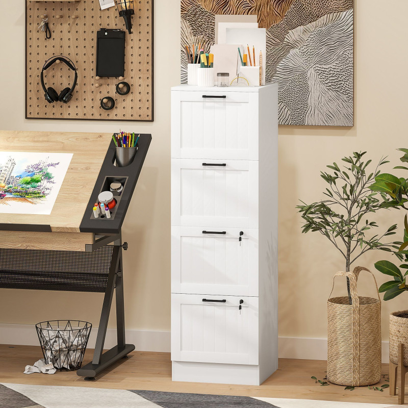 4 Drawer Filing Cabinet with Lock, Office Storage Cabinet with Adjustable Hanging Bars for A4 Letter Size Files, White
