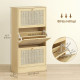 Rattan Shoe Storage Cabinet with 3 Flip Drawers and Adjustable Shelves, Entryway Shoe Cabinet for 18 Pairs, Oak