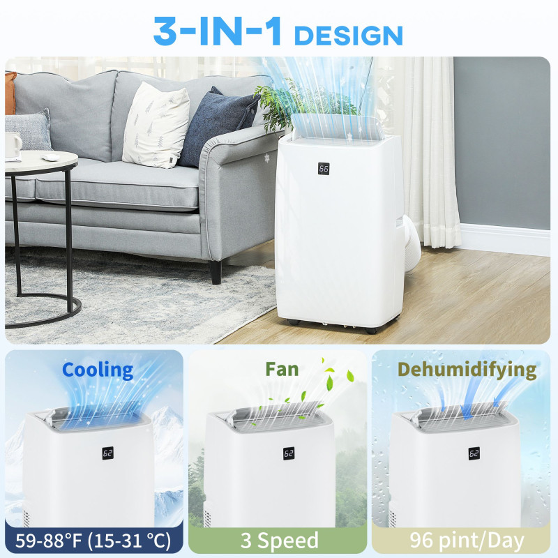 12000 BTU Portable Air Conditioner, AC Unit with Cool, Dehumidifier, Fan, 550 Sq. ft, 24H Timer On Off, Window Kit