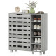 Shoe Cabinet, 21 Pair Shoe Storage Cabinet Organizer with 5-tier Double Door Cabinet and 5-tier Open Shelves, Light Grey