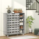 Shoe Cabinet, 21 Pair Shoe Storage Cabinet Organizer with 5-tier Double Door Cabinet and 5-tier Open Shelves, Light Grey