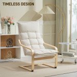 Modern Armchair, Upholstered Accent Chair with Curved Leg and Arm, Leisure Lounge Chair for Living Room, Cream White