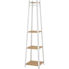 Clothes Rack with Storage, Garment Rack with 8 Hooks and 3-Tier Shelf, Clothes Stand for Bedroom, Entryway, Oak