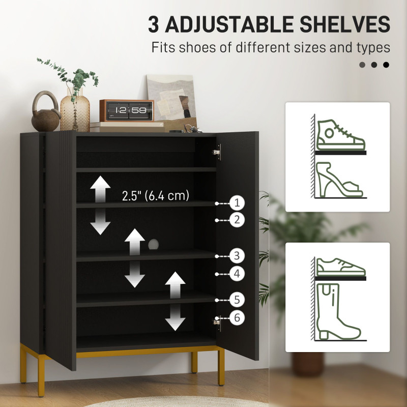 Shoe Storage Cabinet with Adjustable Shelves and Soft-Close Hinges, for 15-20 Pairs of Shoes, Black