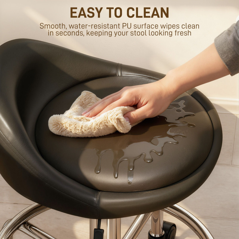 PU Leather Rolling Stool, Height Adjustable Swivel Salon Chair with Backrest and Foot Rest for Spa, Tattoo, Black
