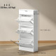 3 Flip Drawer Shoe Cabinet, Marble-Effect Narrow Shoe Storage Cabinet with Top Drawer and Adjustable Shelves, White