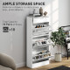 3 Flip Drawer Shoe Cabinet, Marble-Effect Narrow Shoe Storage Cabinet with Top Drawer and Adjustable Shelves, White