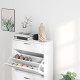 3 Flip Drawer Shoe Cabinet, Marble-Effect Narrow Shoe Storage Cabinet with Top Drawer and Adjustable Shelves, White