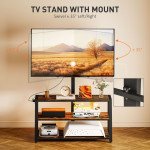 TV Stand with Mount and Power Outlet, Swivel TV Stand Mount with LED Lights for 32-70 Inch TVs for Living Room, Bedroom