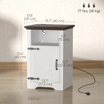 Set of 2 Side Tables, Night Stands with Charging Outlets, White
