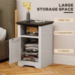 Set of 2 Side Tables, Night Stands with Charging Outlets, White