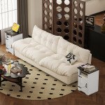 Set of 2 Side Tables, Night Stands with Charging Outlets, White