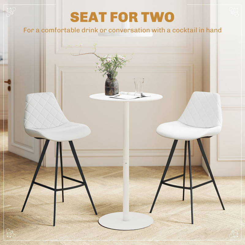 Round Bar Table for 2, Modern Pub Table with Steel Frame, Easy Assembly for Small Space Home Bar Cocktail Bistro, White