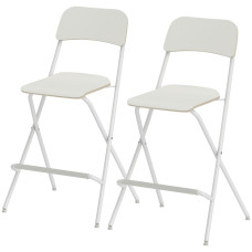 Folding Bar Stools Set of 2, Counter Height Foldable Stool with Wooden Effect Seat and Steel Frame for Kitchen, White