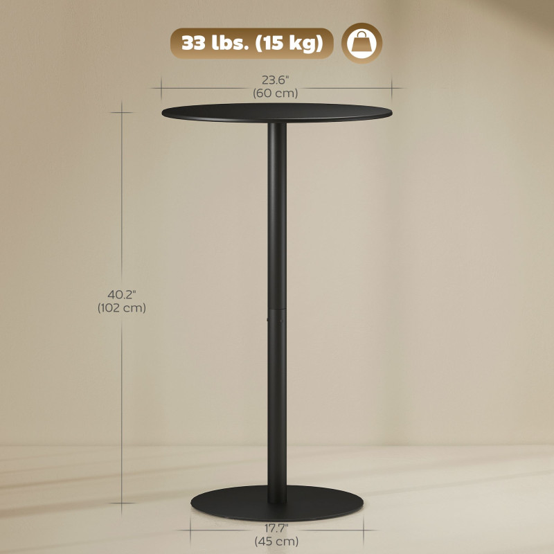 Round Bar Table for 2, Modern Pub Table with Steel Frame, Easy Assembly for Small Space Home Bar Cocktail Bistro, Black