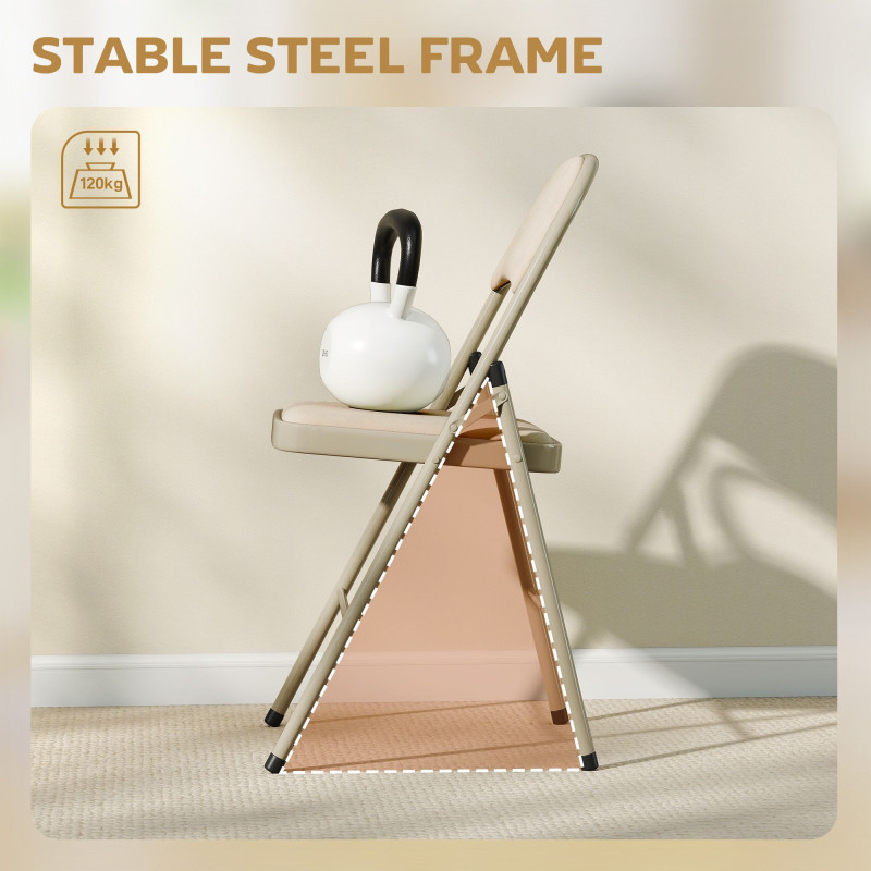 4 Pack Folding Chairs with Padded Seats, Velvet Portable Party Chairs with Steel Frame, Beige