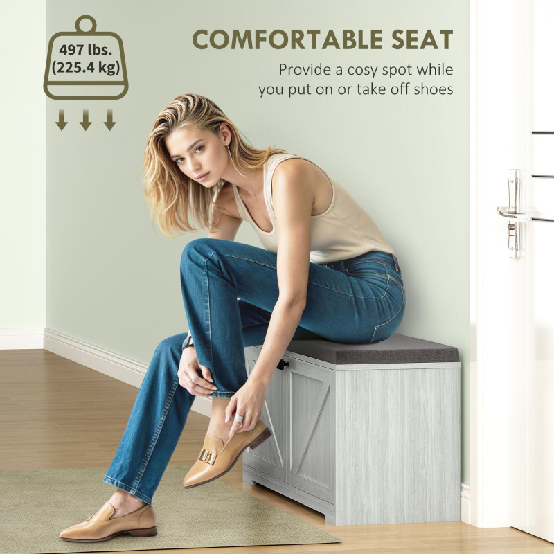 Shoe Storage Bench with Padded Seat, Entryway Bench Holds up to 352 lb, Shoe Organizer, 8 Pairs, Light Grey