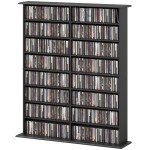 8-Tier DVD Shelf with 12 Adjustable Shelves, Double CD Shelf, Holds 720 CDs, 396 DVDs or 396 Blu-rays, Black