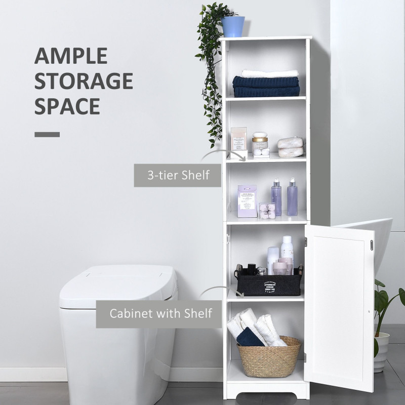 Tall Bathroom Storage Cabinet, Freestanding Tower Cabinet with Adjustable Shelf, 3 Open Shelves, White