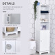 Tall Bathroom Storage Cabinet, Freestanding Tower Cabinet with Adjustable Shelf, 3 Open Shelves, White