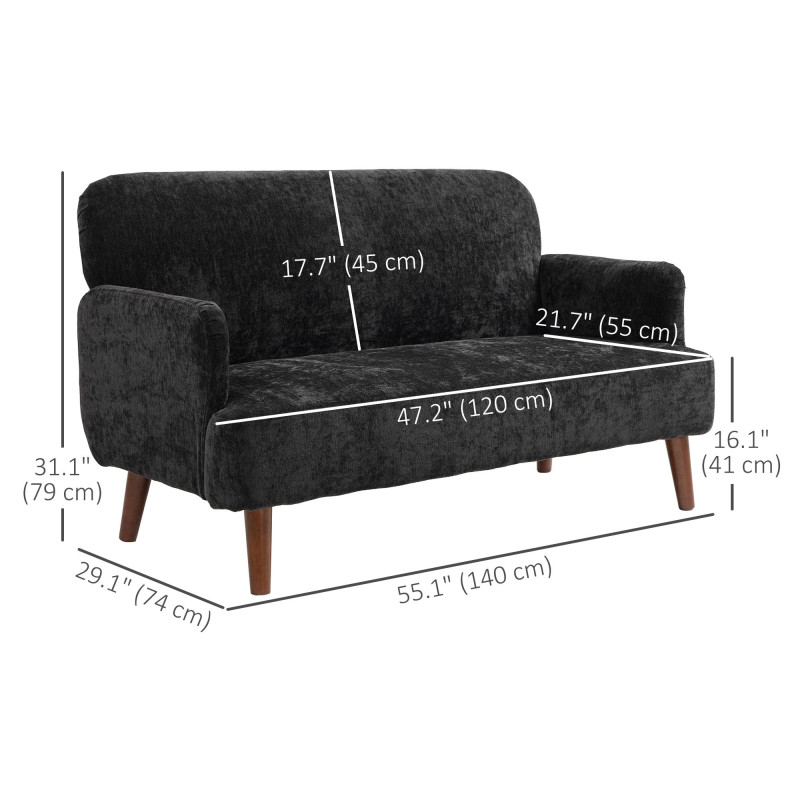 Velvet Feel Fabric 2 Seater Sofa, Small Sofa Loveseat with 8.3