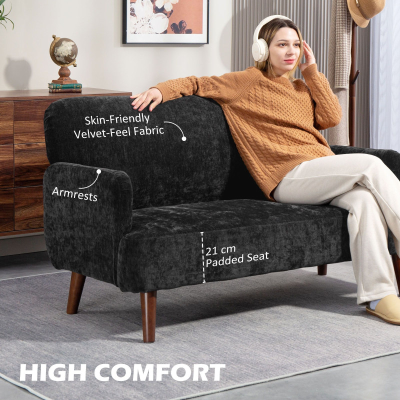 Velvet Feel Fabric 2 Seater Sofa, Small Sofa Loveseat with 8.3