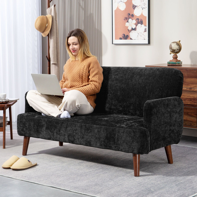 Velvet Feel Fabric 2 Seater Sofa, Small Sofa Loveseat with 8.3