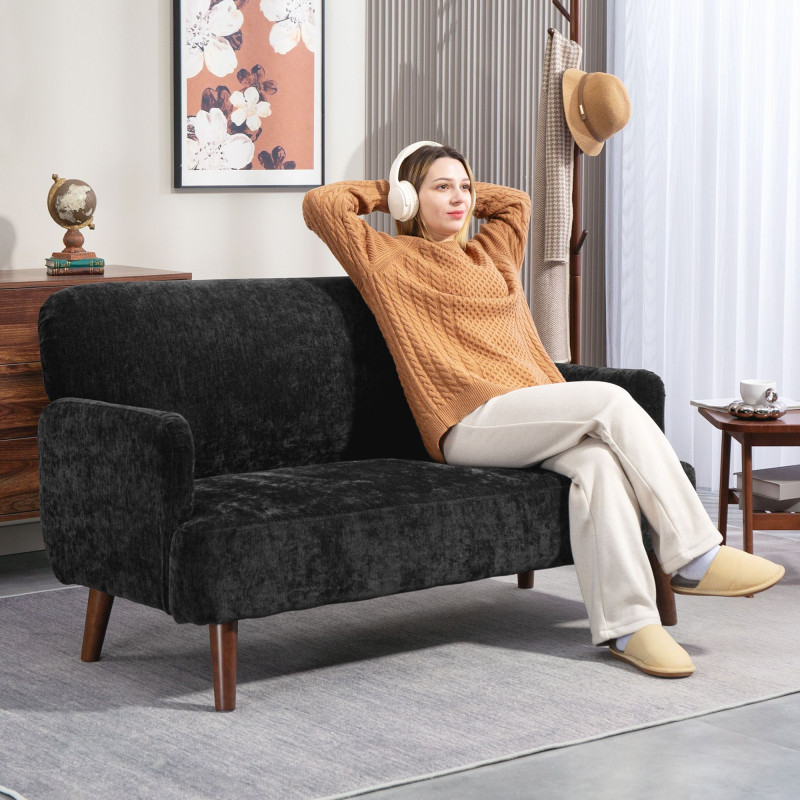 Velvet Feel Fabric 2 Seater Sofa, Small Sofa Loveseat with 8.3