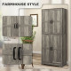 Farmhouse Kitchen Pantry Cabinet, Kitchen Cabinet with Barn Doors, Adjustable Shelves and Door Racks, Distressed Grey