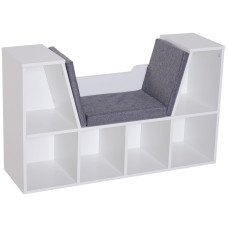 6-Cubby Bookcase with Seat Cushion, Cube Storage Shelf with Reading Nook for Home Office, Study, Grey